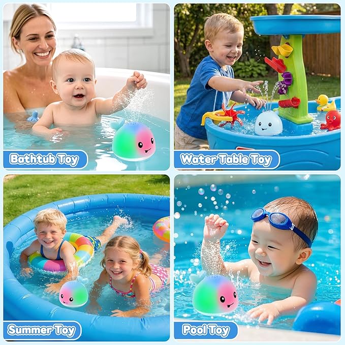Baby Bath Toys for Kids Ages 1-3, Valentine Gifts for Baby 1 2 3 Year Boy Girl, Whale Bath Toy Sprinkler Light up Bath Toys for Babies 6-12 Months, Toddlers Bathtub Toys Newborn Baby Birthday Gifts
