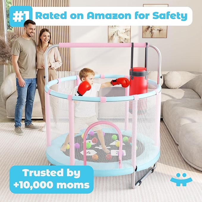 Happin® 55’’ Trampoline for Kids with Safety Enclosure, Indoor & Outdoor Toddler Trampoline, Ultra Safe Design with Multi Activity Accessories, Perfect Toddler Gift for Boys & Girls Ages 1–8