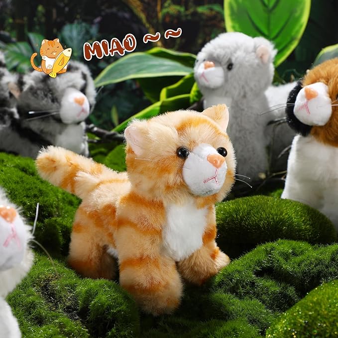 Sumind 8 Pcs Cat Stuffed Animals Bulk Plush Pets 5 Inch Cute Assorted Plush Cats Horse for Birthday Halloween Christmas Party Favors Favors(Standing Cat)