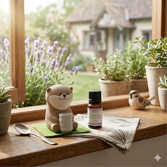 Passive Stone Diffuser, Cute Animal Series Aromatherapy Oil Diffuser for Tabletop Decor (1, Leisurely Otter)
