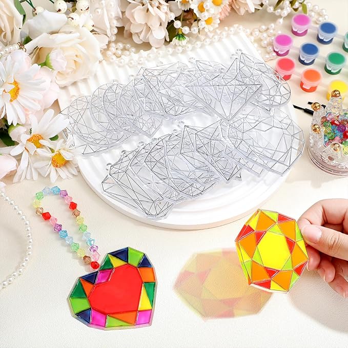 30 Sets Jewel Suncatchers Window Art Kits, DIY Sun Catchers Bulk Crafts Paint Your Own Window Jewel Gemstone Diamond Ornaments for Boys Girls Classroom Home Party Birthday Activity Decor
