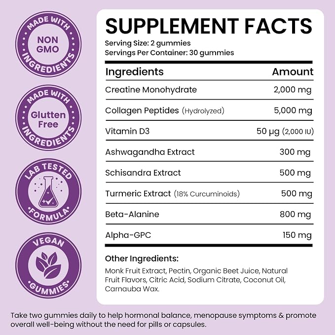 Menopause Gummies for Women | Menopause Gummy Vitamins | Relief for Hot Flashes, Night Sweats & Mood Swings | Helps Sleep Disruptions & Brain Function | 60 Vegan Gummies