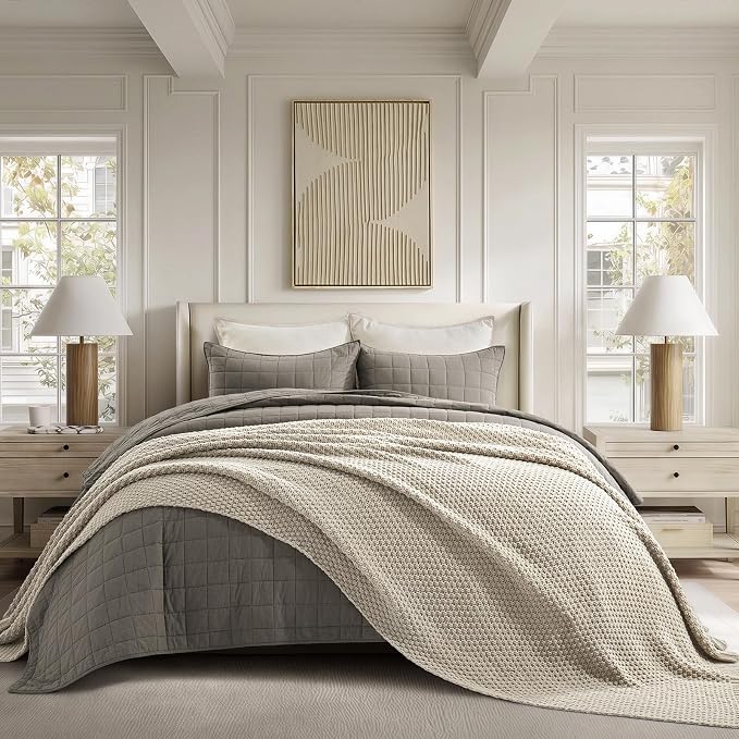 EVERGRACEHOME Chunky Chenille Knit Throw Blanket, 90 x 90, Warm Gray | Sculpted Moss Stitch, Chic Modern Farmhouse, All-Season Warmth, OEKO-TEX® Certified, Oversized Queen for Couch, Bed, Sofa