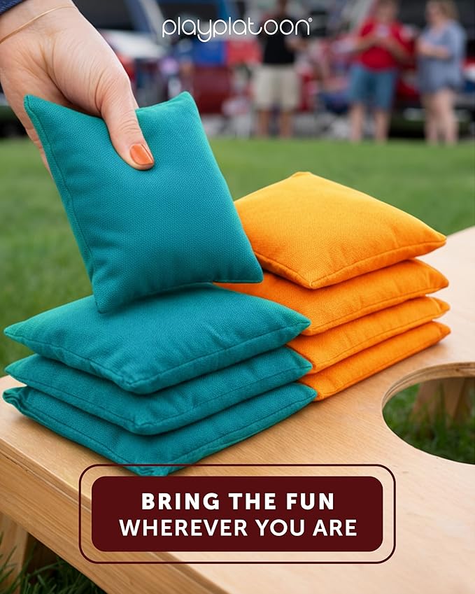 Play Platoon Cornhole Bags Weather Resistant- Set of 8 Regulation Bean Bags for Tossing- Official Professional Size & Weight Corn Hole Bags Two Color All Weather Cornhole Beans Bag Set with Tote Bag