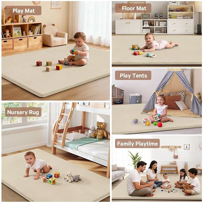 Baby Floor Play Mat Tummy Time Mat Thick 71"x79"Foam Padded Soft Activity Gym Playmat for Babies Infants,Beige