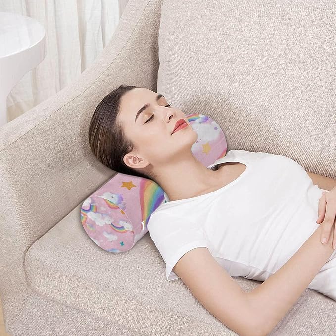 Pink Stars Rainbows Neck Roll Pillow Bolster Round Health Memory Foam Long Cervical Cylinder Pillows with Removable Washable Cover for Body Bed Legs Back Yoga