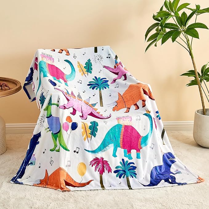 Wajade Toddler Fleece Dinosaur Blanket for Boys - Soft Throw Blanket with Dinosaur Print for Children's Birthday, Christmas, Halloween - 60"x80"