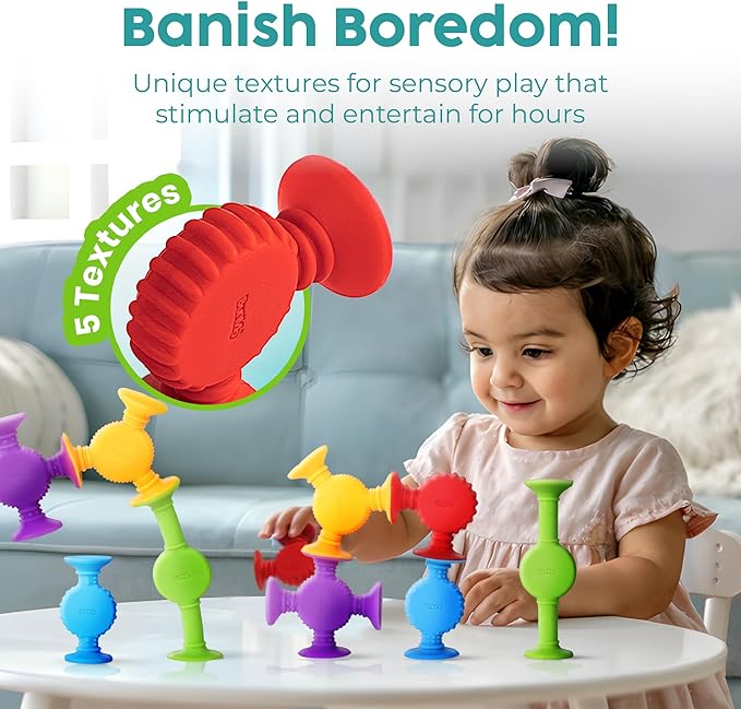 BUNMO Bath Toys Suction - Connect, Build, Create - Bath Toys - Hours of Fun & Creativity - Fine Motor Skills - Stimulating Sensory Toys - Non-Mouthable Toy 3+ - Textured 44 Pack