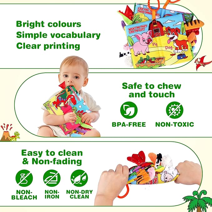 Vanmor 2 Pack Baby Cloth Books, High Contrast Sensory Crinkle Toys for 0-6 Months Infants, Soft Tummy Time Travel Essentials, for Boys, Easter Basket Stuffers for Newborn