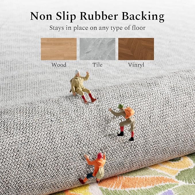 Rugflix 2x6 Runner Rug for Hallway, Washable Kitchen Runner Non Slip, Soft Low Pile Entryway Carpet, Vintage Floral Stain Resistant Long Laundry Room Rugs for Bedroom, Stairs, Beige