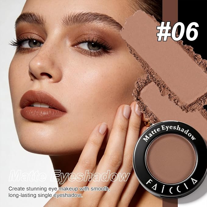 Single Eyeshadow, Warm Almond Brown Matte Finish, Highly Pigmented Blendable Pressed Powder Eye Shadow, Long-Lasting Eye Makeup for Women, Versatile for Office, Date Night #06