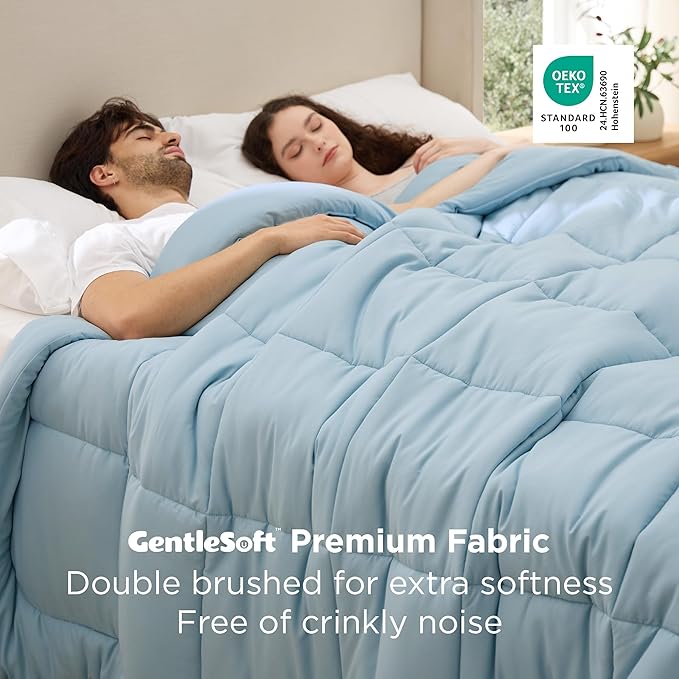 Bedsure Comforter Duvet Insert - Quilted Comforters Oversize Queen, All Season Duvet, GentleSoft Down Alternative Bedding, with 8 Tabs, Gifts for Women/Men, Light Spa Blue, Oversize Queen 98x98Inches