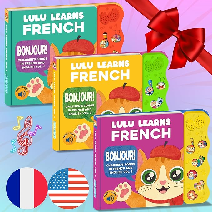 French Books for Kids Vol. 2: Musical French Baby Book Learning Toys w/ English, Lulu Learns French, Bilingual Language Interactive Toy for Toddlers, Babies, Boys, Girls & Children