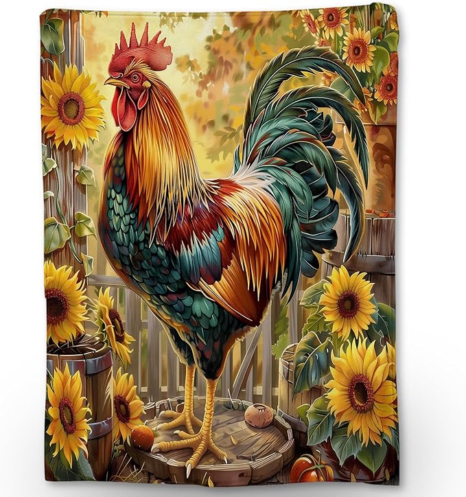 Chicken & Sunflower Blanket, Soft Warm Lightweight Flannel Throw Blanket for Couch, Bed, Travel & Outdoor, Cozy Fuzzy Blankets for Women Boys Girls, Home Decor 60×50 in