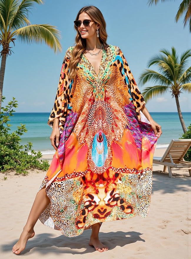 Mumu Dresses for Women Plus Size, Bohemian Kaftan Beach Cover Up Long Maxi Nightgown Soft Loungewear