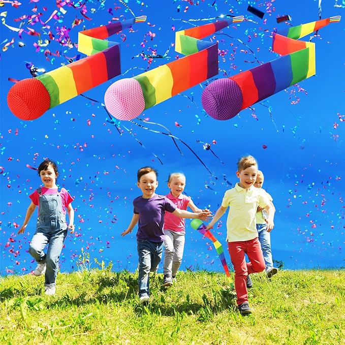 Leyndo 12 Pcs 26 Inch Throw and Catch Balls with Rainbow Tail, Soft Sports Play Comet Balls Playground Toys Bulk for Kids Adults Games and Activities Fun Throwing School (Vivid)
