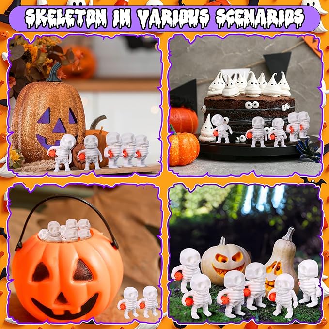 Honoson 12 Pcs 3D Printed Fidget Toy 3D Printed Small Pumpkin Skeleton Flexible Cute Articulating Pet Stress Relief Fidget Toys for Play and Display