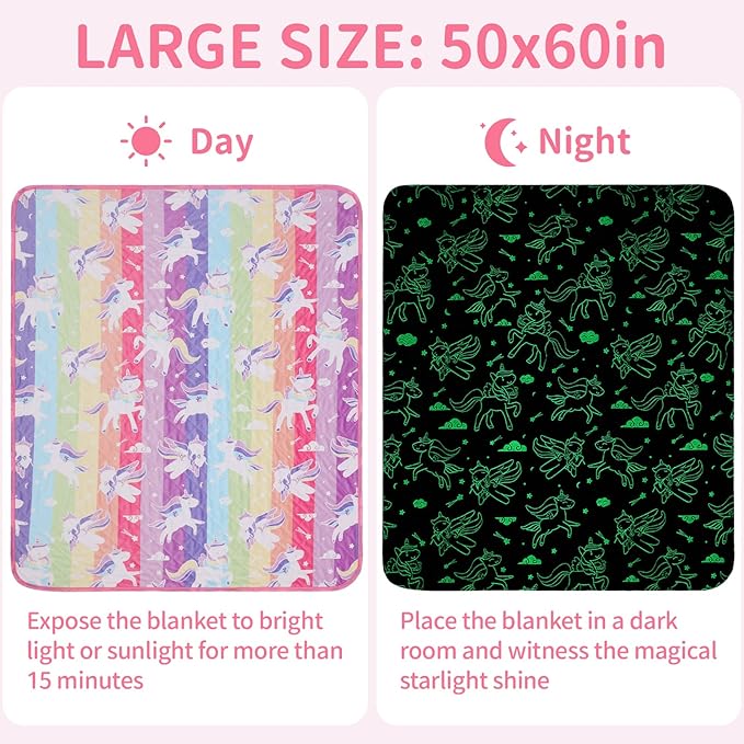 Cooling Blankets for Hot Sleepers,Glow in The Dark Blanket Unicorns Gifts for Girls,Q-Max >0.4 Cool Blanket 1-10 Year Old Girl Gift,Girls Toys Age 6-8,Valentine's Day Birthday Gifts Presents