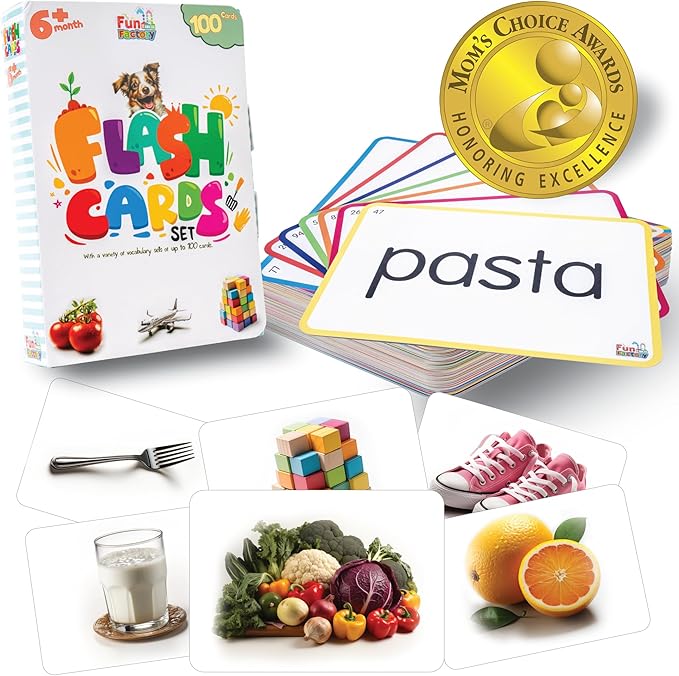 100 Real-Image Flash Cards for Toddlers 1-3 – Large Waterproof Learning Cards, Montessori Preschool Educational Toys for Kids, Durable Flashcards with Pictures and Words (Mom’s Choice Award)