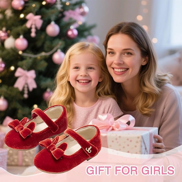 THEE BRON Mary Jane Ballet Flats - Girls' Dress Shoes with Hook & Loop Closure