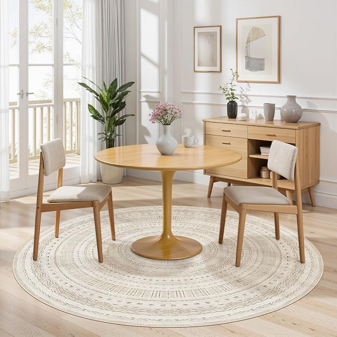 cotiled 5x5 Round Area Rugs Living Room Rug: Washable Boho Rugs with Non Slip Backing Large Soft Indoor Stain Resistant Carpet for Bedroom Farmhouse Dining Room Lightweight Home Decor Brown/Cream