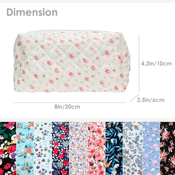 PAZIMIIK Small Quilted Makeup Bag,Zipper Cosmetic Pouch,Gauze Rose | Lightweight Cosmetic Bag Organizer for Women,Purse Storage Holds Makeup,Toiletries,Skincare,Beauty Essentials,Travel Items