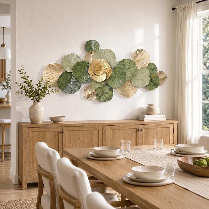 Axioglo 67" Large Wall Decor 3D Lotus Leaf Metal Wall Art for Living Room | 67" x31" metal wall decor with layered metal texture, mounting hardware, two-way display