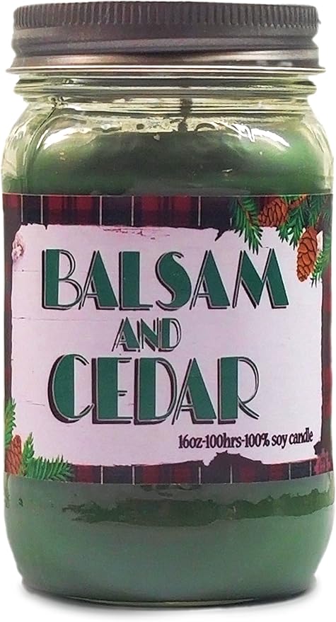 Balsam & Cedar Candle ~ Scented Soy Wax 16oz Candle ~ Made in USA ~ (16oz Green)