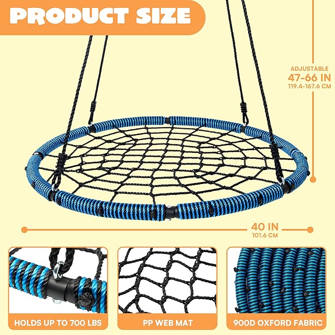SYNCFUN 40 Inch Spider Web Saucer Swing, 750lbs Heavy Duty Tree Swings for Kids Outdoor, Net Swing for Backyard & Playground, Easy Assembly