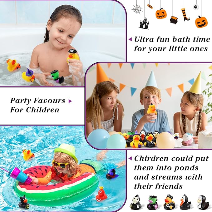 30 Pack Halloween Rubber Ducks-2.3 Inch Bulk Floater Ducks for Ducking Assortment Rubber Duckies for Kids Baby Bath Toys,Birthday Gifts Party Favors Summer Beach Pool Activity Toys