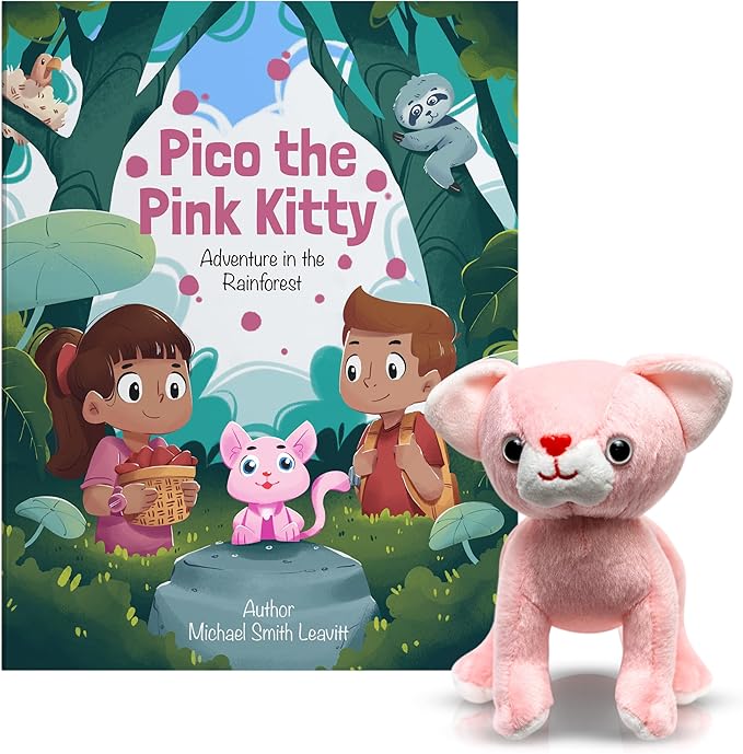 Pico The Pink Cat Stuffed Animal, Pink Stuffed Animal with Seek and Find Childrens Book, Interactive Storybook & Kitty Plush with Full-Color Illustrations (Ages 3-8)