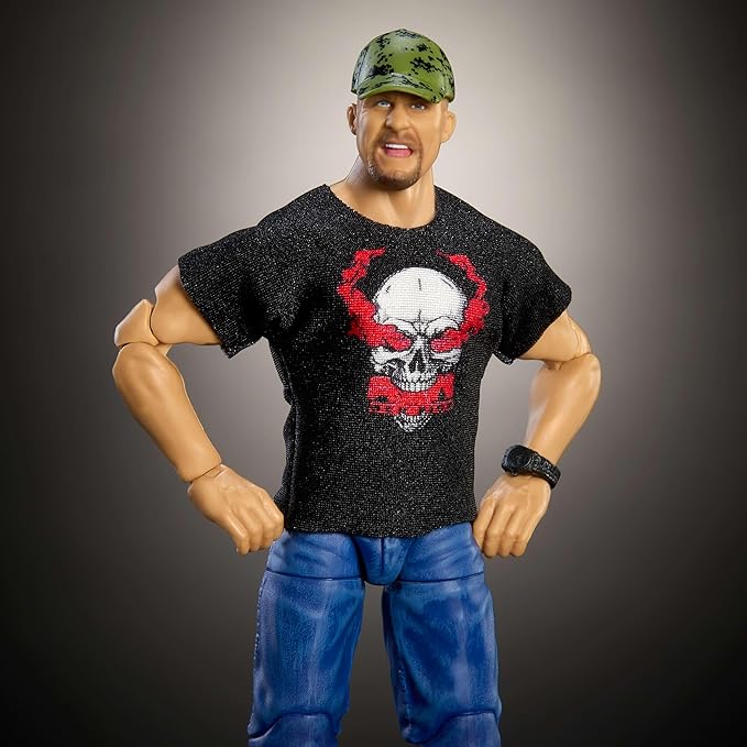 Mattel WWE Top Picks Elite Action Figure & Accessories Set, “Stone Cold” Steve Austin 6-inch Collectible with Swappable Hands, Ring Gear & 25 Articulation Points