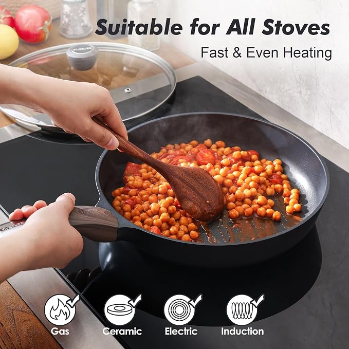 SENSARTE 11inch Nonstick Frying Pan Skillet with Lid, Black | Non Stick Pan Omelette Pans with Cover, Healthy Kitchen Cooking Chef's Pan with Cover, PFOA/PFOS Free, Induction Compatible
