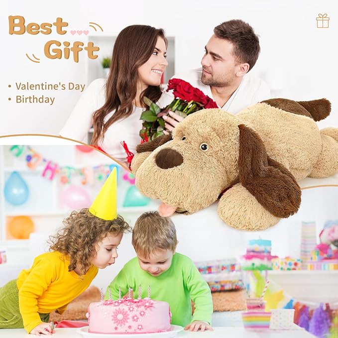 MorisMos Giant Dog Stuffed Animals, 40inch Large Stuffed Dog Plush, Big Puppy Throw Pillow Gifts for Kids, Boys, Girls, Brown