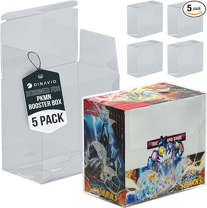 Dinavio Crafthouse Plastic PKMN Booster Box Protector 5 Pack - Booster Box Case Display Protectors - Compatible with English Modern PKMN Booster Boxes - 0.5mm Thick (Pack of 5)