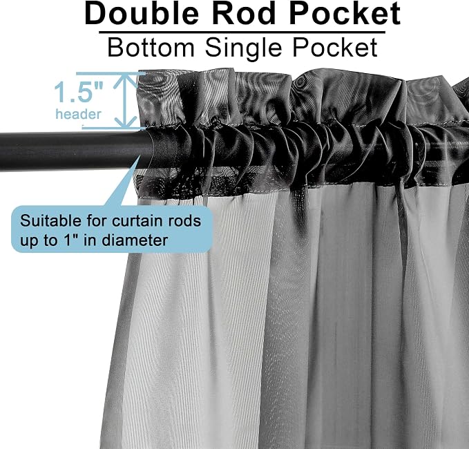 OWENIE Sheer Curtains 96 Inch Length, Elegant Sheer Curtains for Bedroom, Window Voile Sheer Curtain Panels/Drapes/Treatment for Living Room, 2Pcs, Each 42" W x 96" L, Charcoal Gray