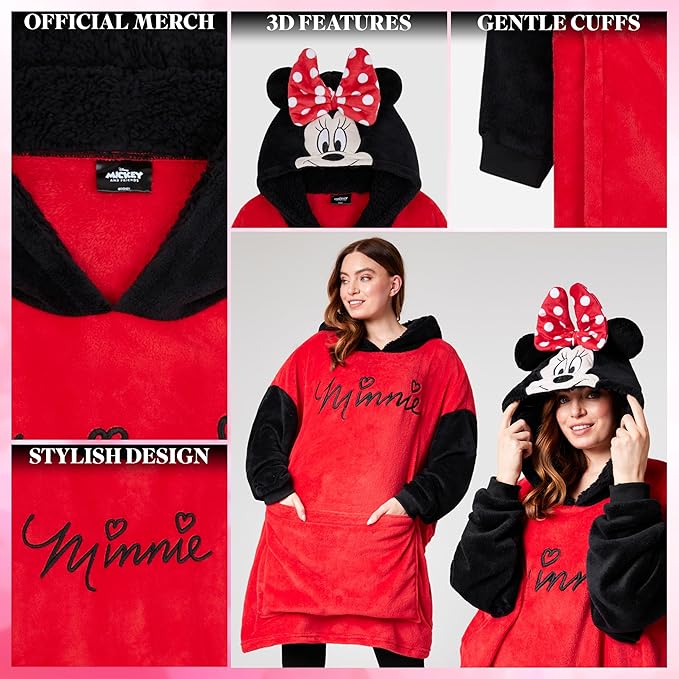 Disney Stitch Blanket Hoodie - Adults 2 in 1 Oversized Fleece Hoodie Baby Yoda Minnie Mouse - Stitch Gifts