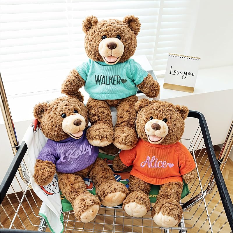 Personalized Teddy Bear Stuffed Animal, 11 Inch Custom Bear Plush with Embroidered Name Text, Christmas Birthday Gift for Baby Boys Girls Kids