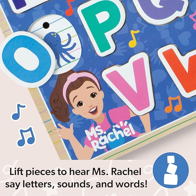 Melissa & Doug® Ms. Rachel™ Wooden Phonics Alphabet Sound Puzzle with Light-Activated Sound Effects, 26-Piece Toddler Toys for Boys and Girls Ages 2+ Years - FSC Certified