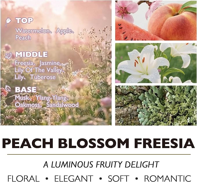 HomeLights 3-Wick Candles for Home Scented - 34oz Soy Wax Blend Candle Long-Lasting Fragrance, Bohemian Natural Textures Home Decor and Housewarming Gifts, Peach Blossom Freesia
