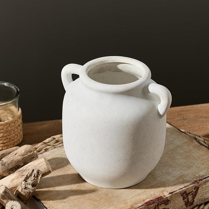 Vanselia Ceramic Flower Vase Home Table Decor Living Room Farmhouse 6 in | Small White Rustic Decorative Flowers Vases Plant Modern Decoration for Kitchen Shelf Coffee Dining Centerpieces Desk
