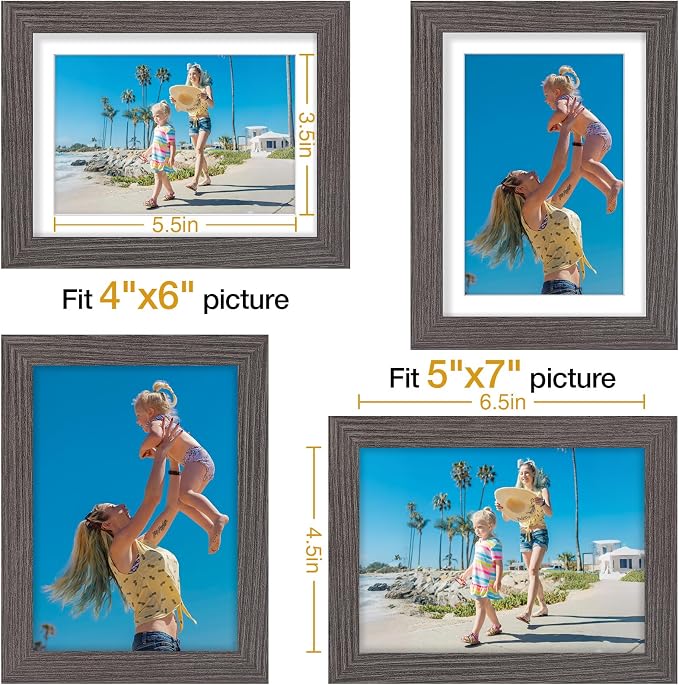 Vittanly 5x7 Picture Frames Set of 9 for Wall & Tabletop Display, Dark Grey | Display Pictures 4x6 with Mat or 5x7 without Mat, Small Photo Frames, Engineered Wood with Shatter Resistant Plexiglass