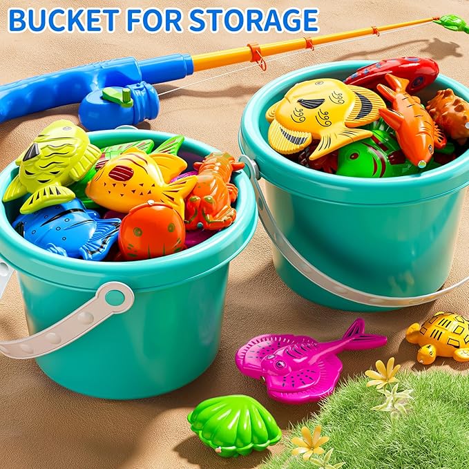 Magnet Fishing Toys Game for Kids 3-5 - Floating Fish Toys with Inflatable Kiddie Pool, Bath for Toddlers, Pole Rod Net, Outdoor Party for Boys Girls Kids Age 3 4 5 6 7 8 Year Old