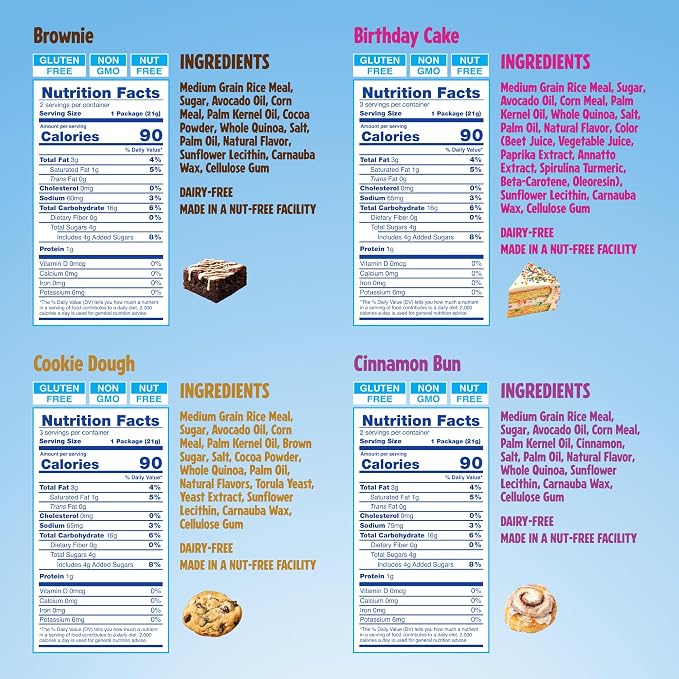 Like Air Drizzled Rice Cakes - 4 Flavor Variety Pack (10ct) Vegan/Nut-Free | 4 Flavor Snack Pack (Pack of 10) - 90 Calories Per Bag, Gluten Free Snacks For Kids, Kosher