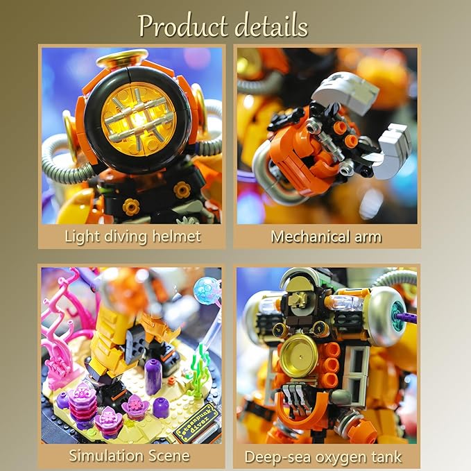 Steampunk Deep Sea Diver Building Set, 1286 Pieces, Light-Up Display Model, Collector's Home Decor