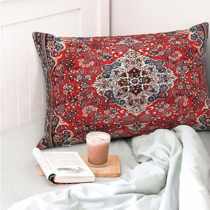 Red Blue Sarouk Persian Carpet Print Pillow Covers Decorative Lumbar Throw Pillowcase 12x20 Inch Couch Cushion Cover for Home Decor Living Room Bedroom College Dorm Bed Car Sofa
