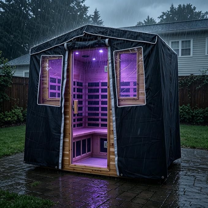 LTCCDSS 5-Person Outdoor Sauna Cover, 3-Layer Oxford Cloth Waterproof Protector | Hook & Loop Roll-Up Door, Heat Retention & Dustproof, Fits Hillside Roof Sauna Within 81.1 * 60.6 * 83.5 Inch