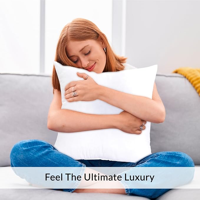 ROYALE LINENS 14 x 14 Pillow Insert - Down Alternative Throw Pillows Insert - Square Pillow Pack of 2 White - Bed & Couch Pillows - Inner Cushion for Bed, Cushion for Living Room - Shams Stuffer