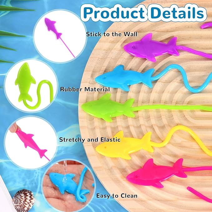 24PCS Shark Sticky Hands Toys for Kids, Rubbery Stretchy Sticky Goodie Bag Stuffers Toy for Ocean Party Favor Supplies, Shark Sticky Toys for Boys Girls Classroom Prizes