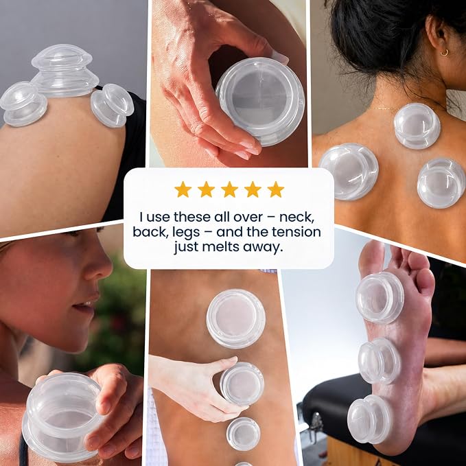 Lure Essentials Edge Silicone Cupping Set, Cupping Kit for Massage Therapy, Long Lasting Cups for Professional & Home Use, Body Sculpt Cup for Cellulite, Ultra Transparent Clear (8 Count)